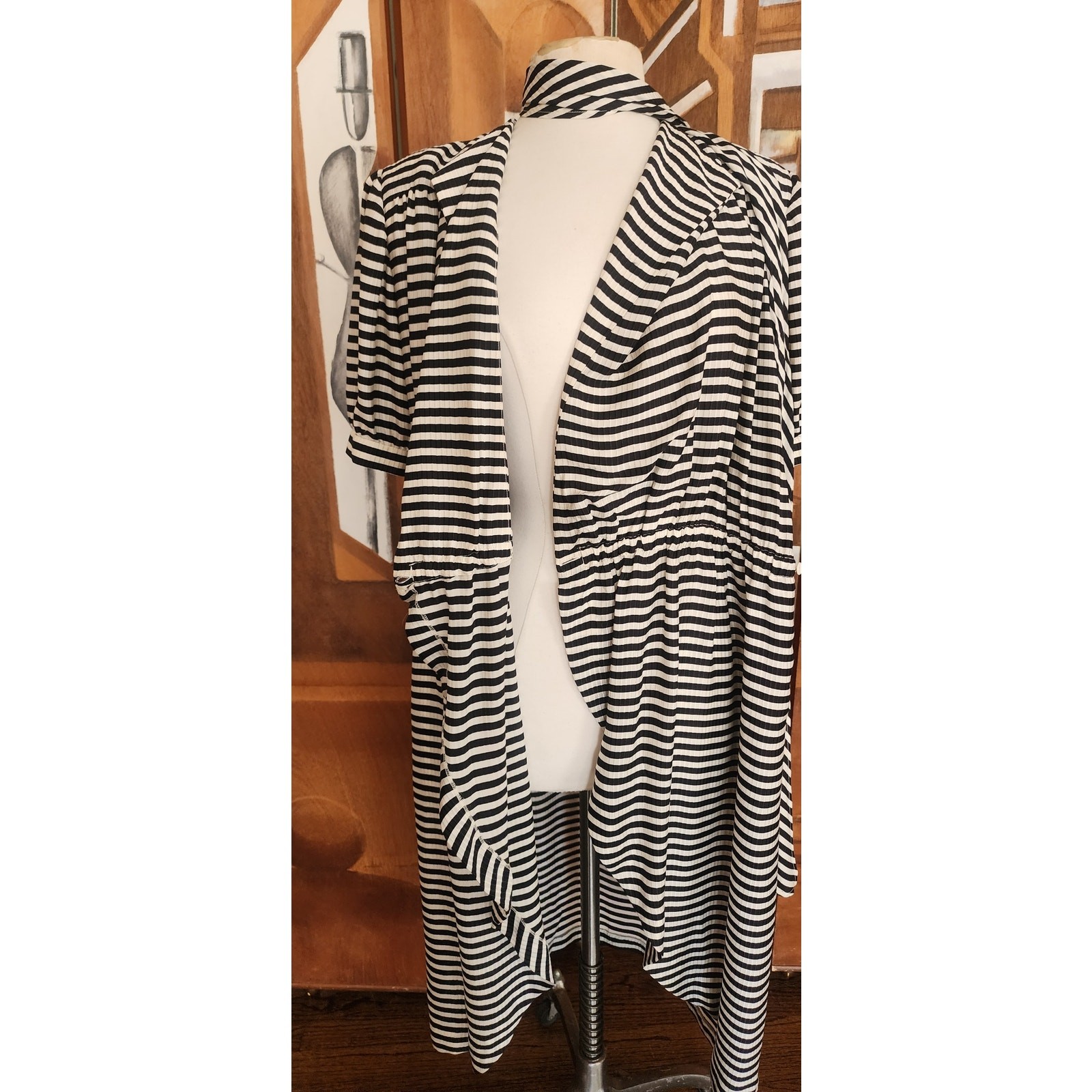 Vintage 1980s Archival Armani Dress Silk Striped Wrap Midi White Label IT 38
