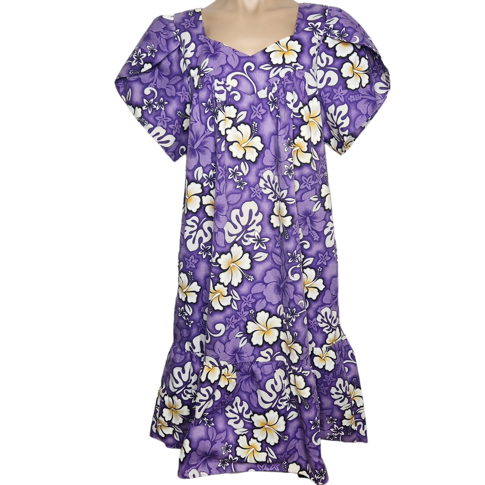 Vintage 80’s Jade Fashions Of Hawaii Dress Flower Purple MuMu Hibiscus Vacation