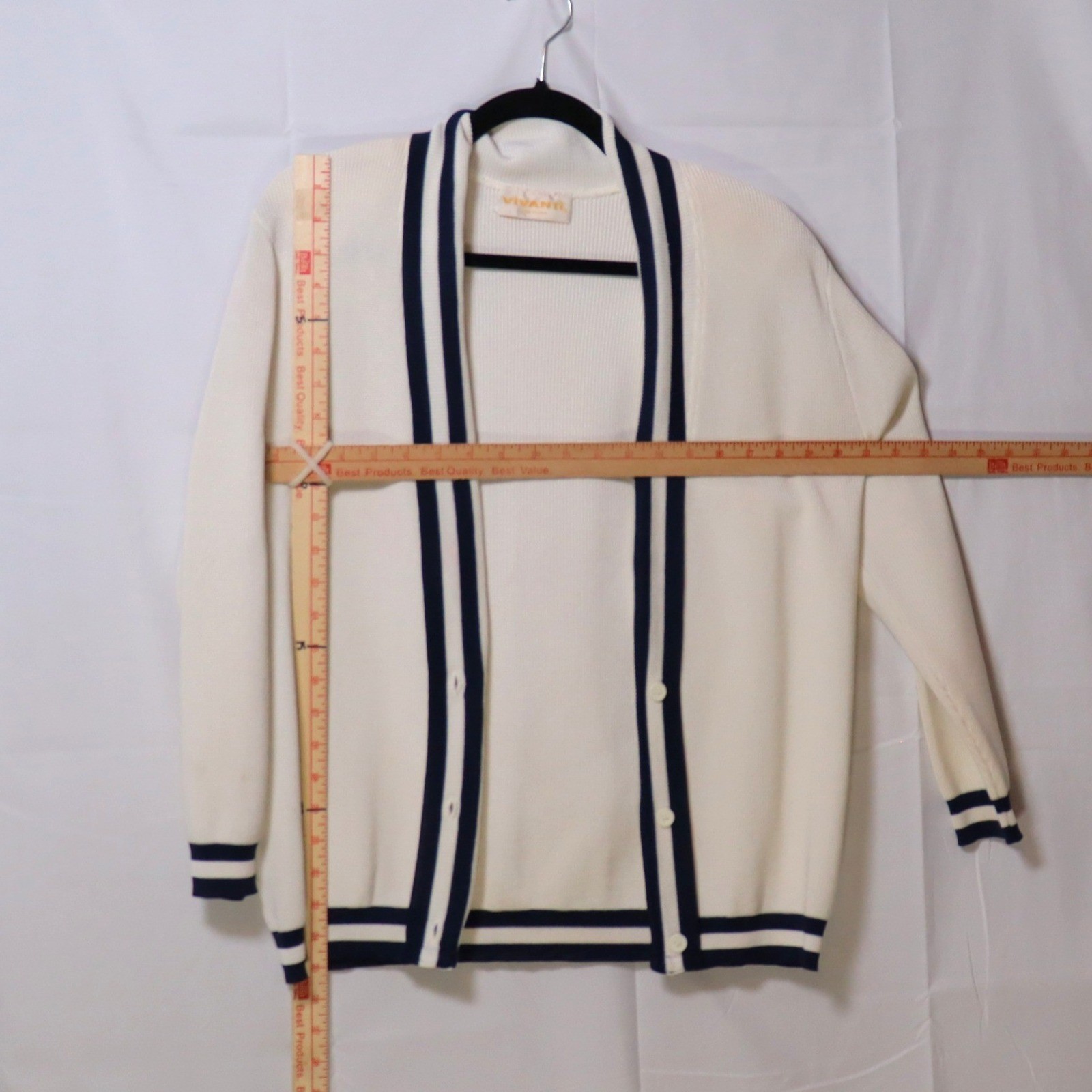 Vivanti Cardigan Sweater L White Womens Vintage Varsity Preppy