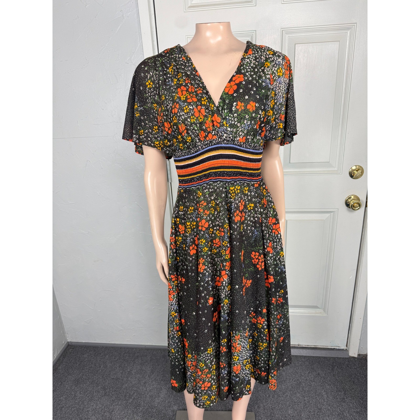 Vintage 70s Yves Jennet I.Magnin Women’s Dress 8 Floral Boho Polyester Knit OO30
