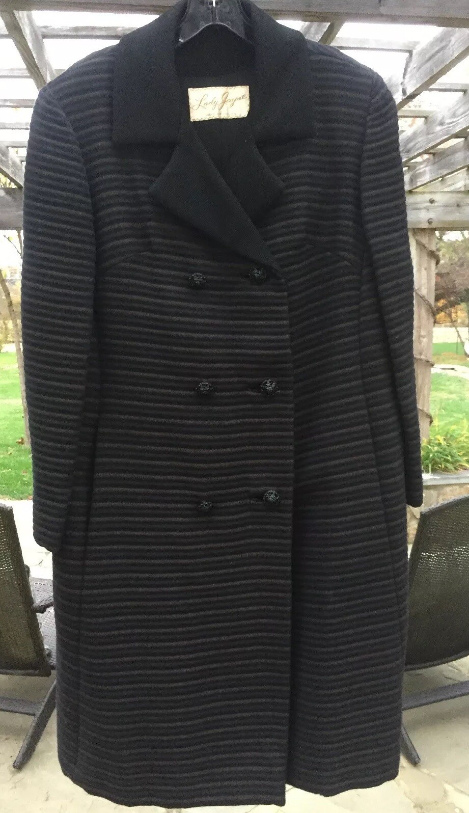 Textured Black/Brown/Navy Striped Coat 1950’s From Jaywein Arbitman NY Size M
