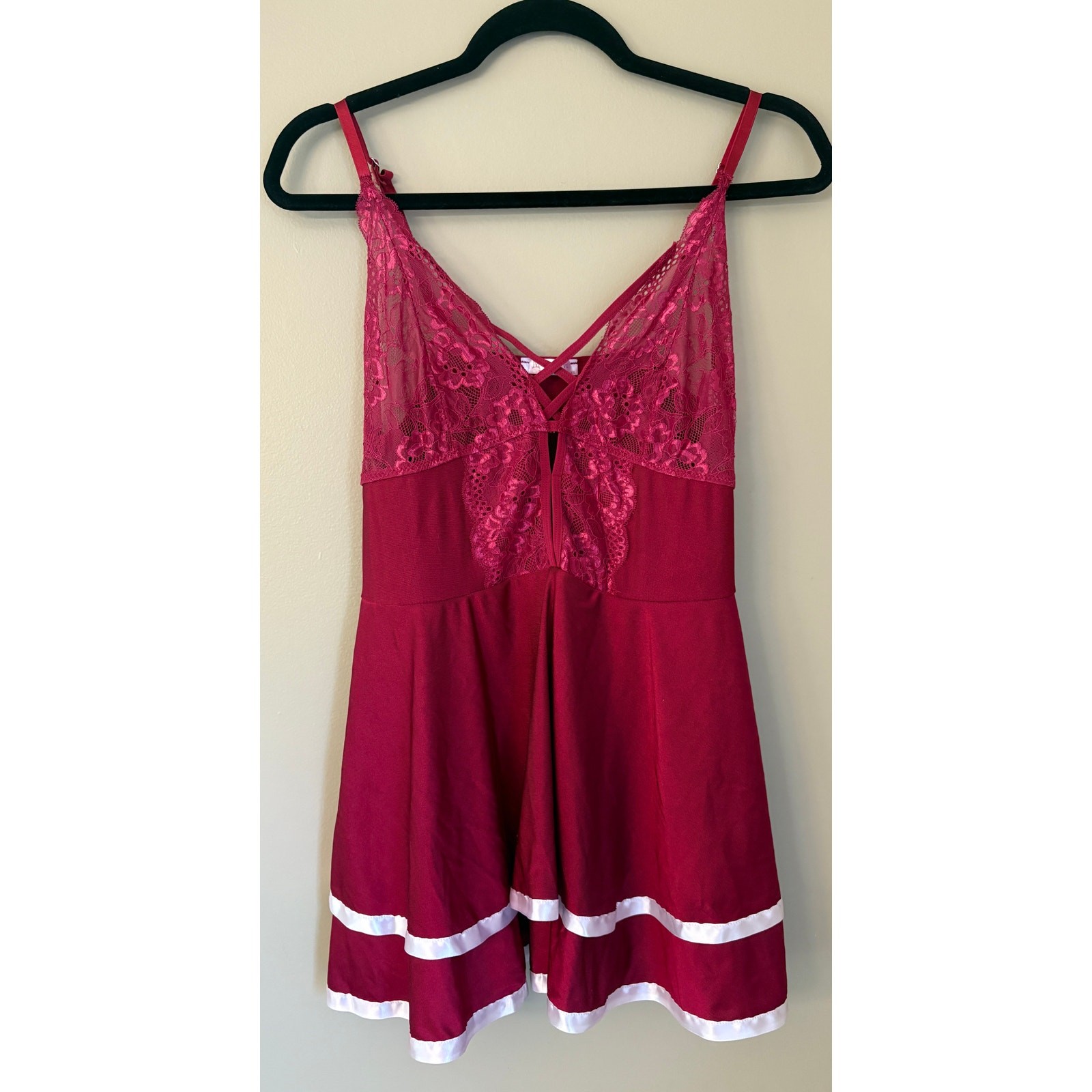 Avidlove Women Sexy Lingerie Lace Chemise Sleepwear Comfy Lingerie XXL Red White