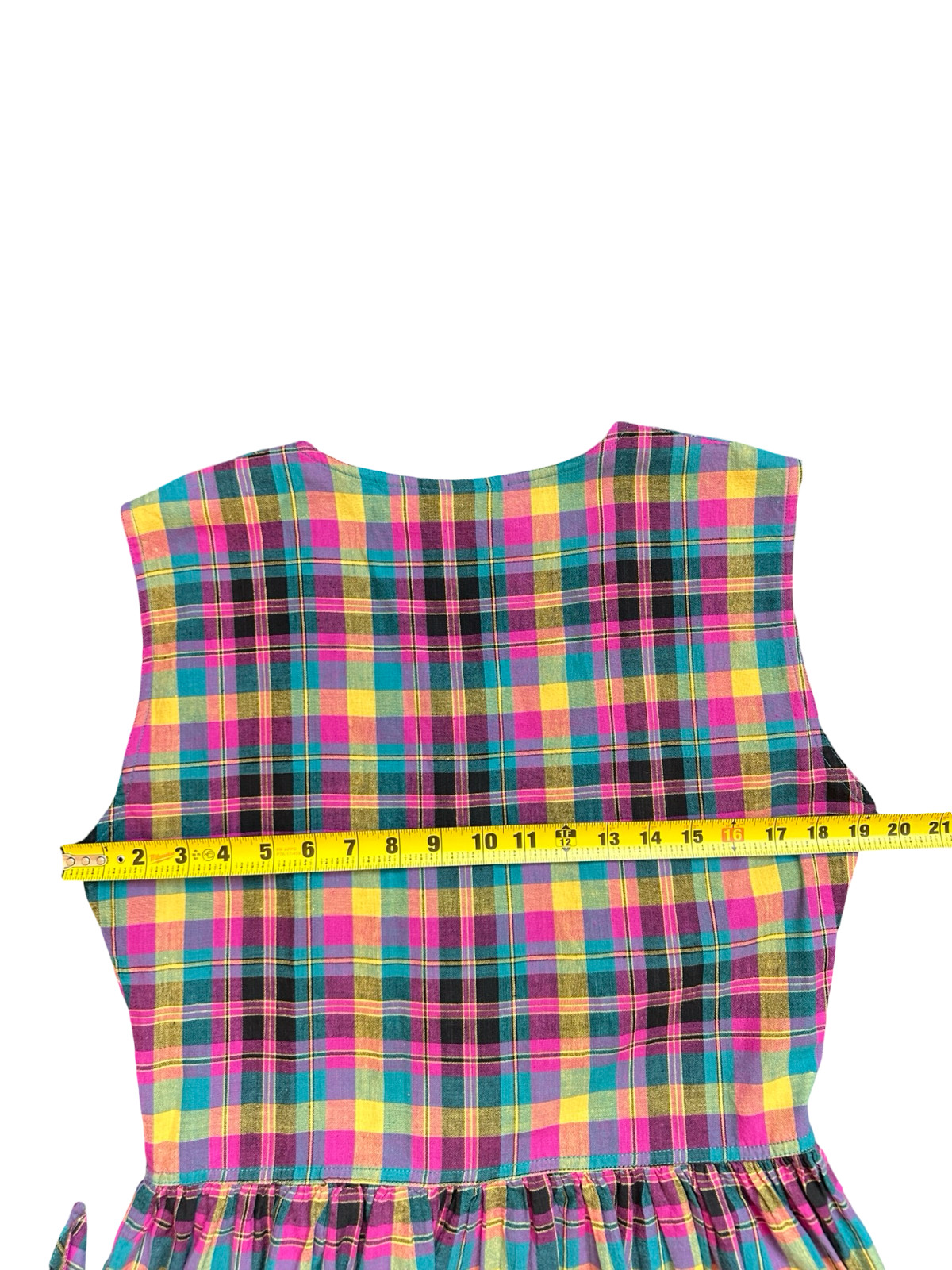 Vintage Multicolor Black Pink Plaid W’s M 100% Cotton Button Front Dress Pockets