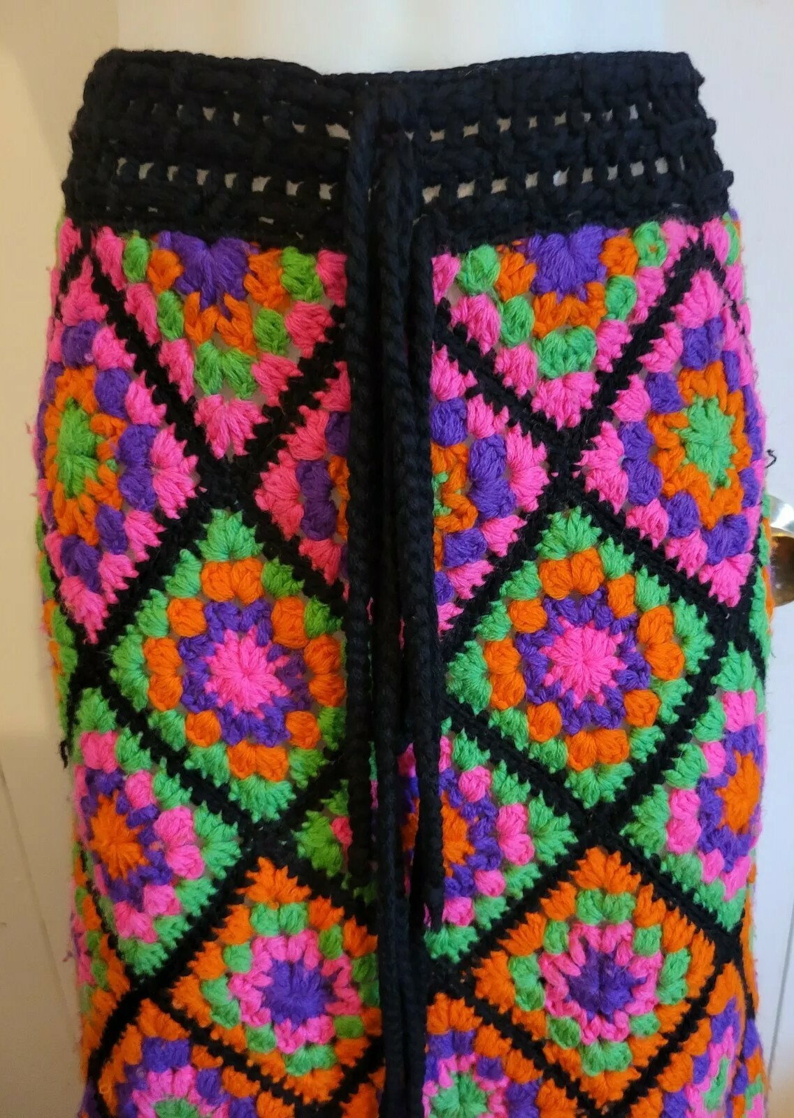 STUNNING Vintage 70s Empress 100%Wool Crochet Skirt Medium Psychedelic RARE