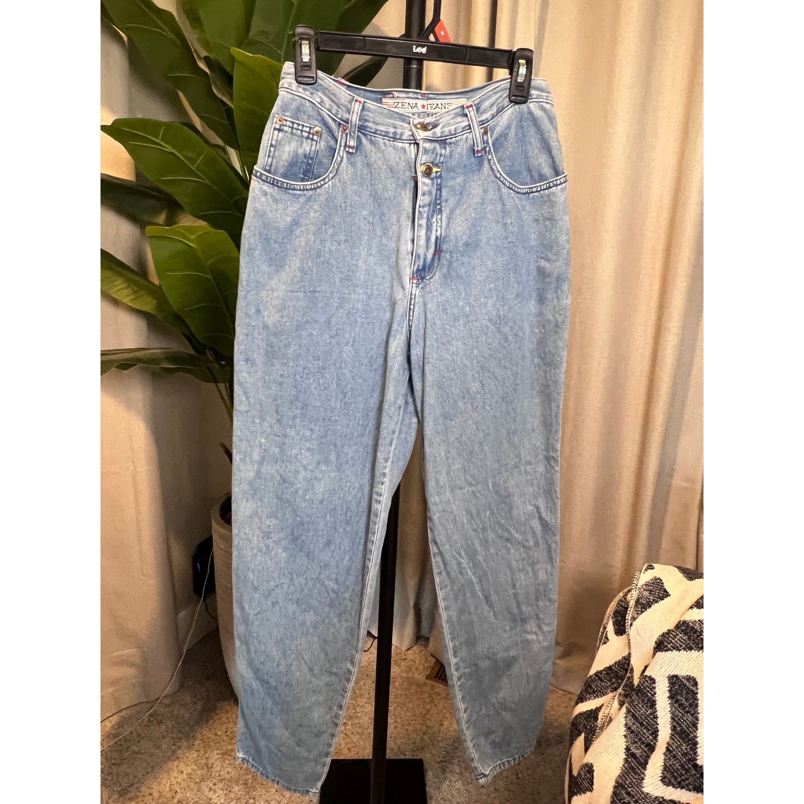 Vintage Zena Jeans High Waisted Acid Wash Carpenter Mom Jeans Light Blue Size 11