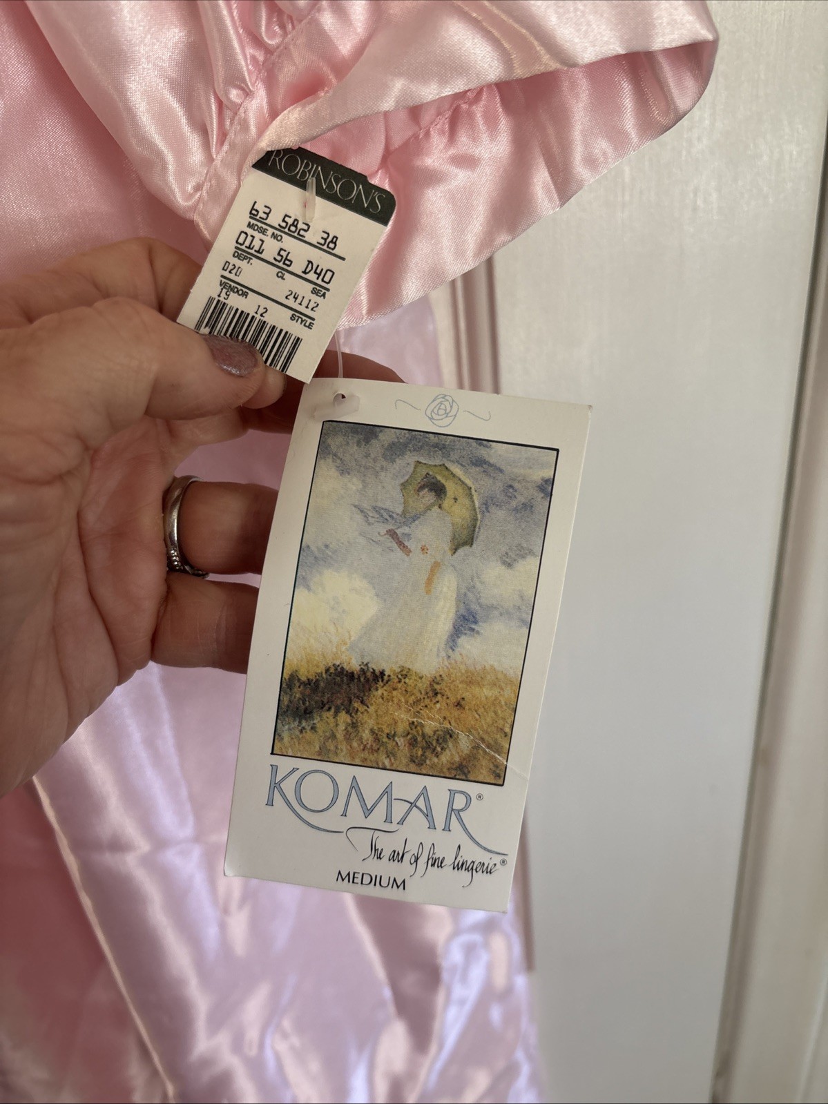 VINTAGE KOMAR Medium Long Nightgown Silky Nylon Pink New Original Tags
