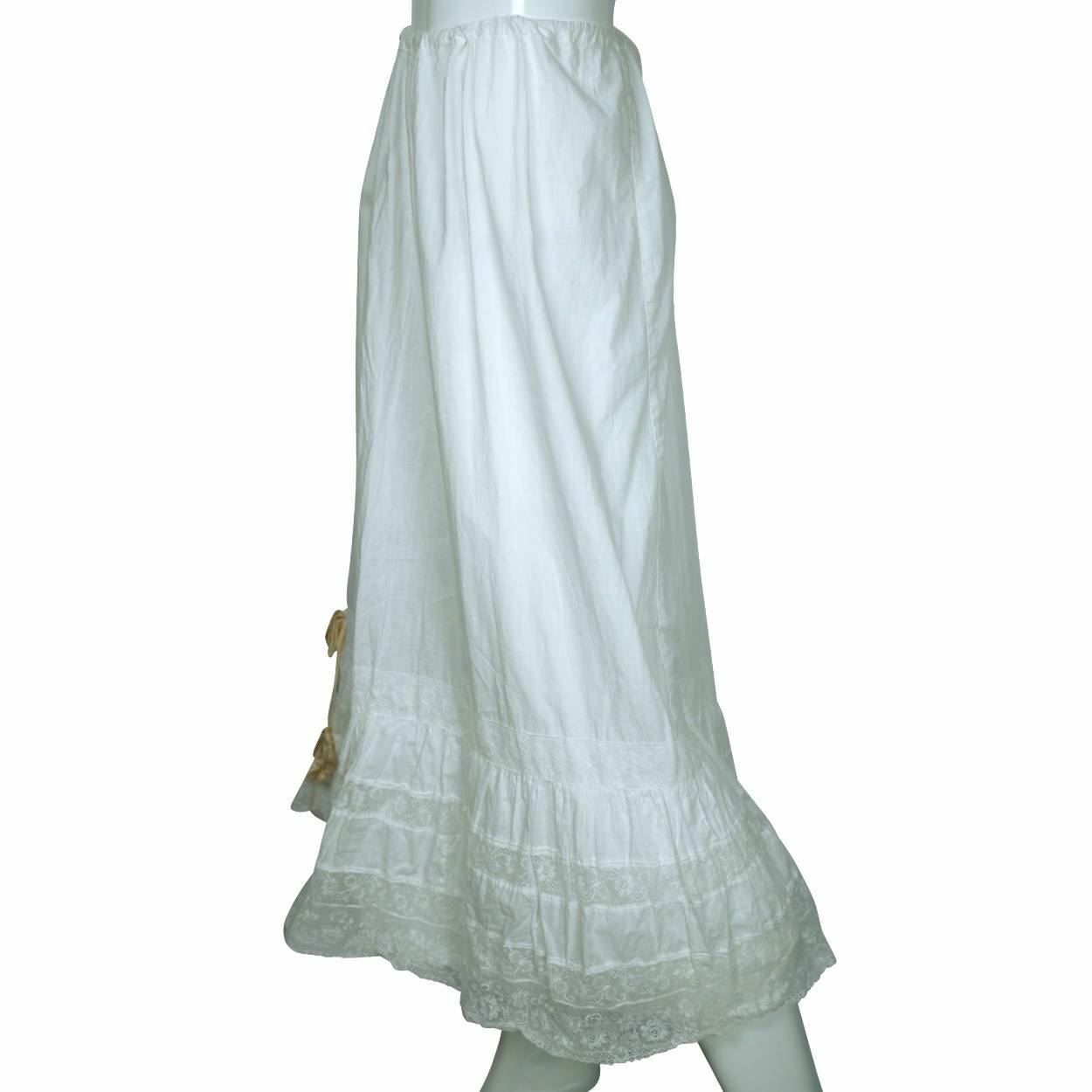 Antique Edwardian White Cotton Petticoat & Chemise Set w Lace Trim Size M / L