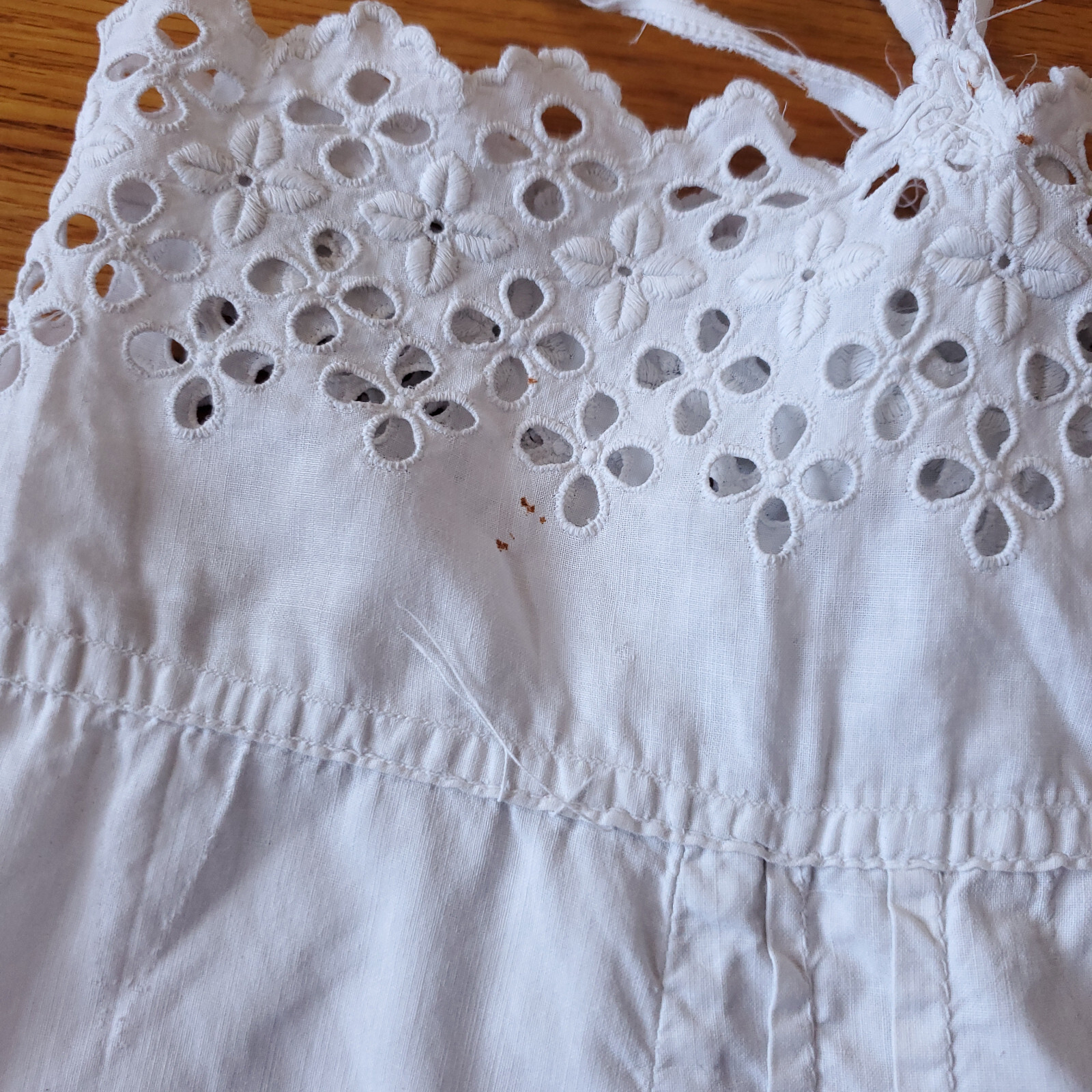 Antique Victorian Edwardian undergarment white cotton eyelet lace slip old dress