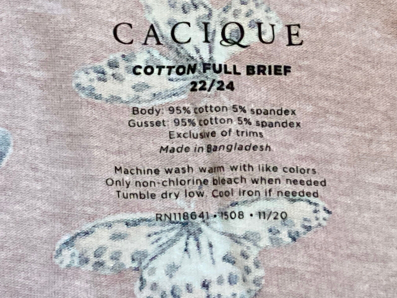 1123 CACIQUE 22/24 Butterflies & Stripes Mauve Cotton Full Brief Panty #321 NWT