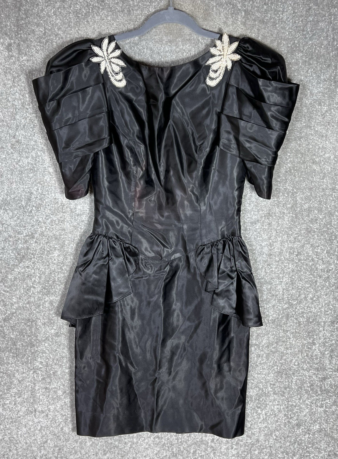 VTG 80s Dance Allure Party Dress Womens Juniors Size 7/8 Black Deep Plunge Back