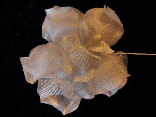 Vintage Millinery Flower White 3″ Organdy Satin Pearlfor Hat Wedding or Hair G85