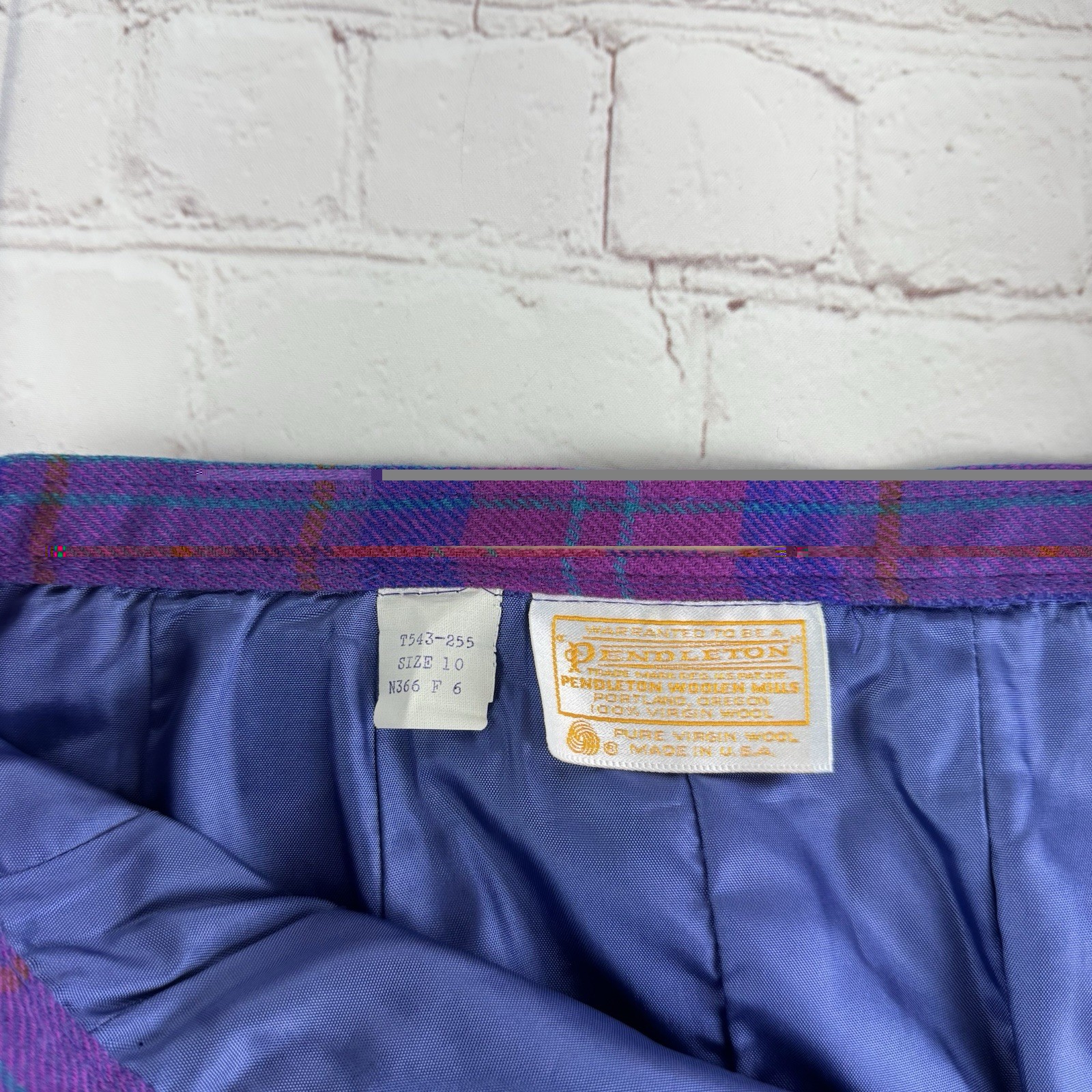 Vintage Pendleton Purple Plaid 100% Virgin Wool Made in USA Midi Skirt Size 10