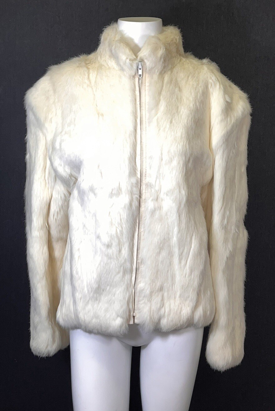 Stunning Vintage 1970’s Genuine White Rabbit Fur Coat – Luxe High Fashion Jacket