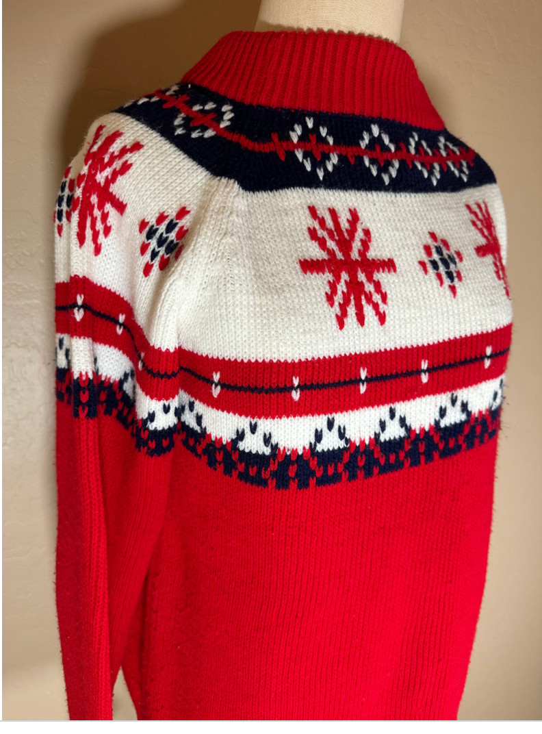 Vintage 90s Scandia Woods Cardigan Sweater Zip Front Deer Design Knit