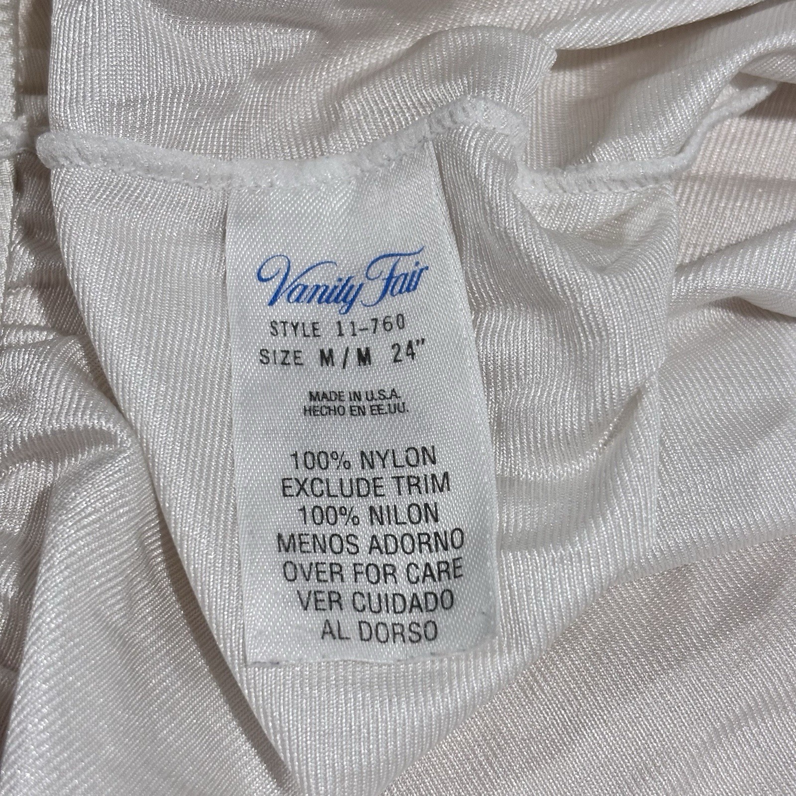 Vanity Fair Half Slip Off White Nylon Lace Trim Lingerie Slit USA Womens M