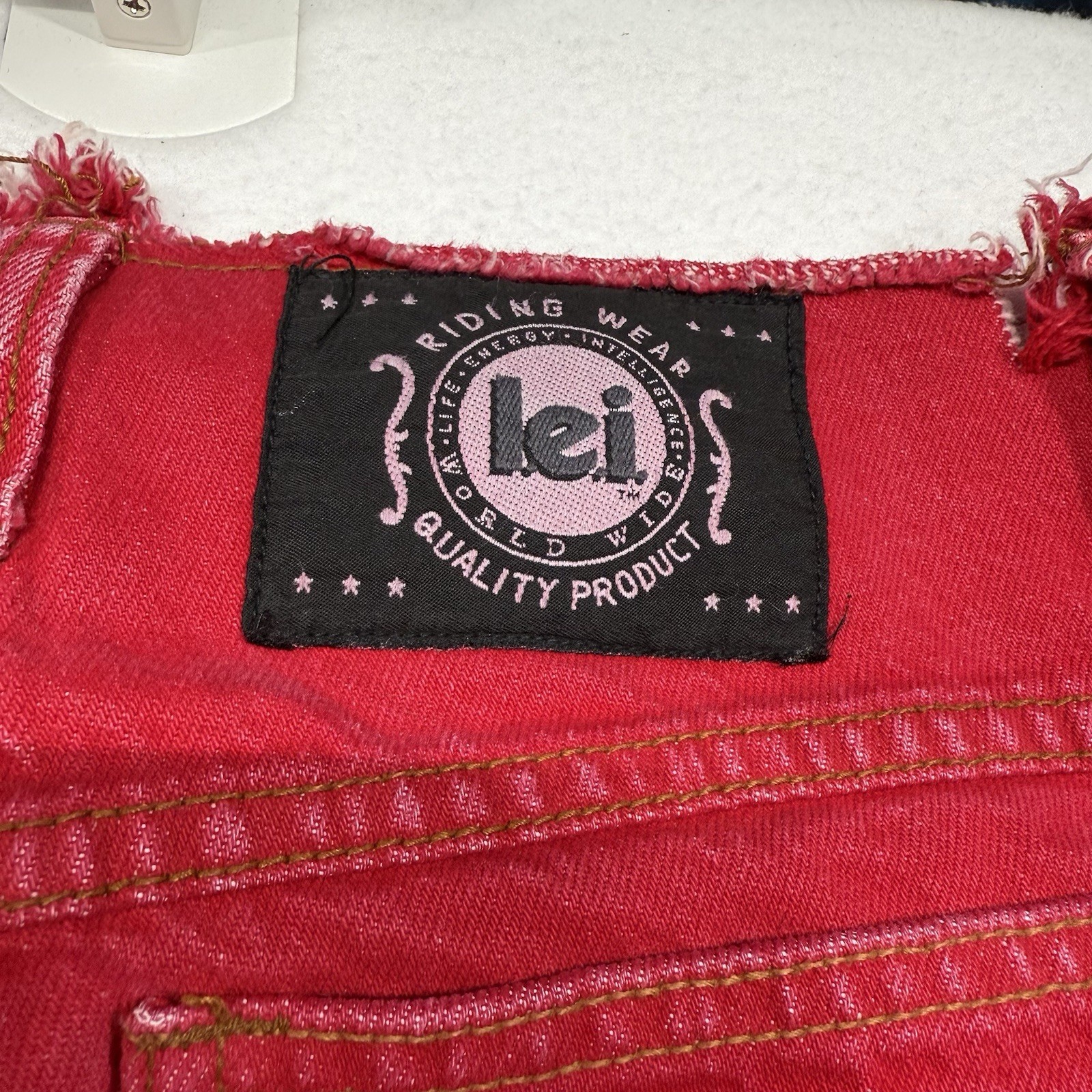 LEI Woman’s Jeans Red Skater Raw Waist Edge Size 9 Vintage Made In USA 30×28