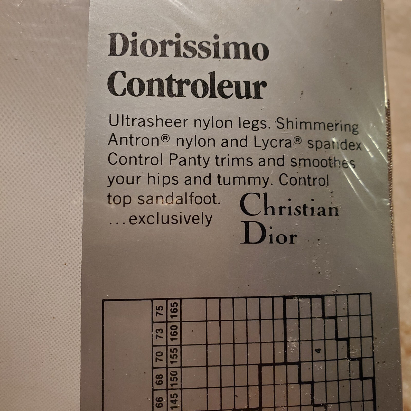 VTG CHRISTIAN DIOR Pantyhose Ultra Sheer Sandalfoot Size 1 Ash DIORISSIMO