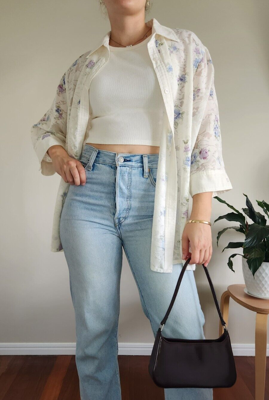 EUREKA Vintage White and Floral Button Up Shirt (Fits Size 10-14)