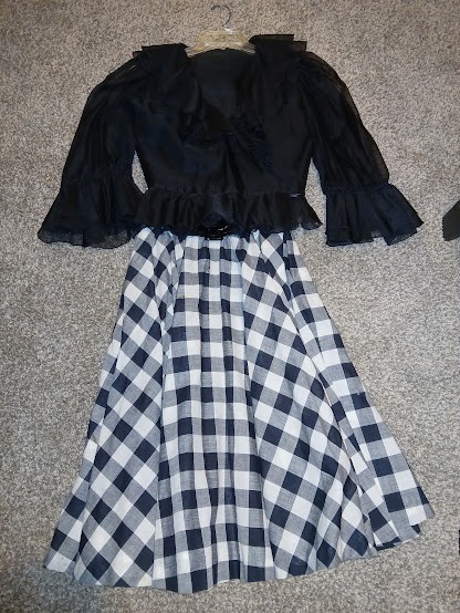 Vintage JH Collectibles Sz8 Check skirt Black sheer ruffle M blouse no label