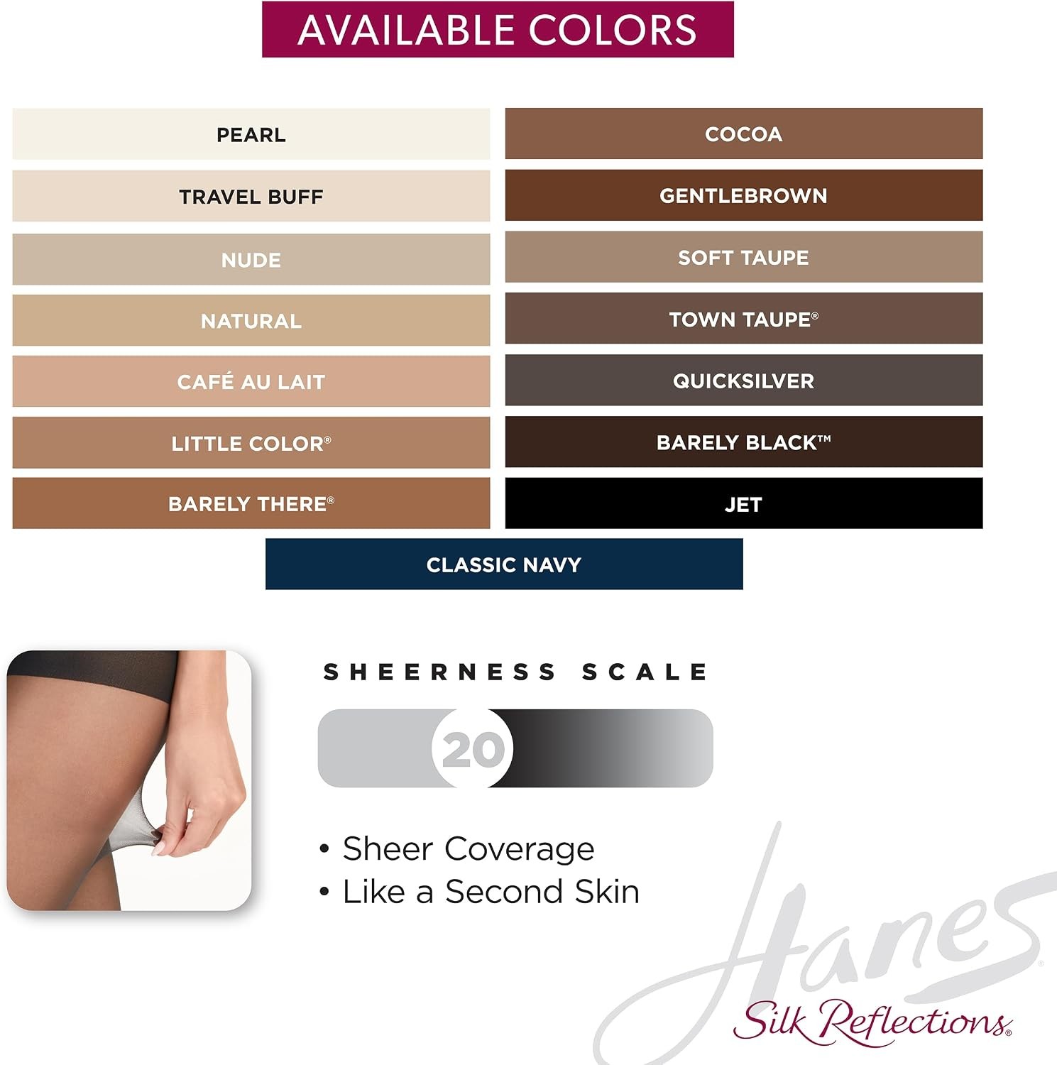 Hanes Women’s Silk Reflections Pantyhose Silky Sheer- Control Top- Reinforced To