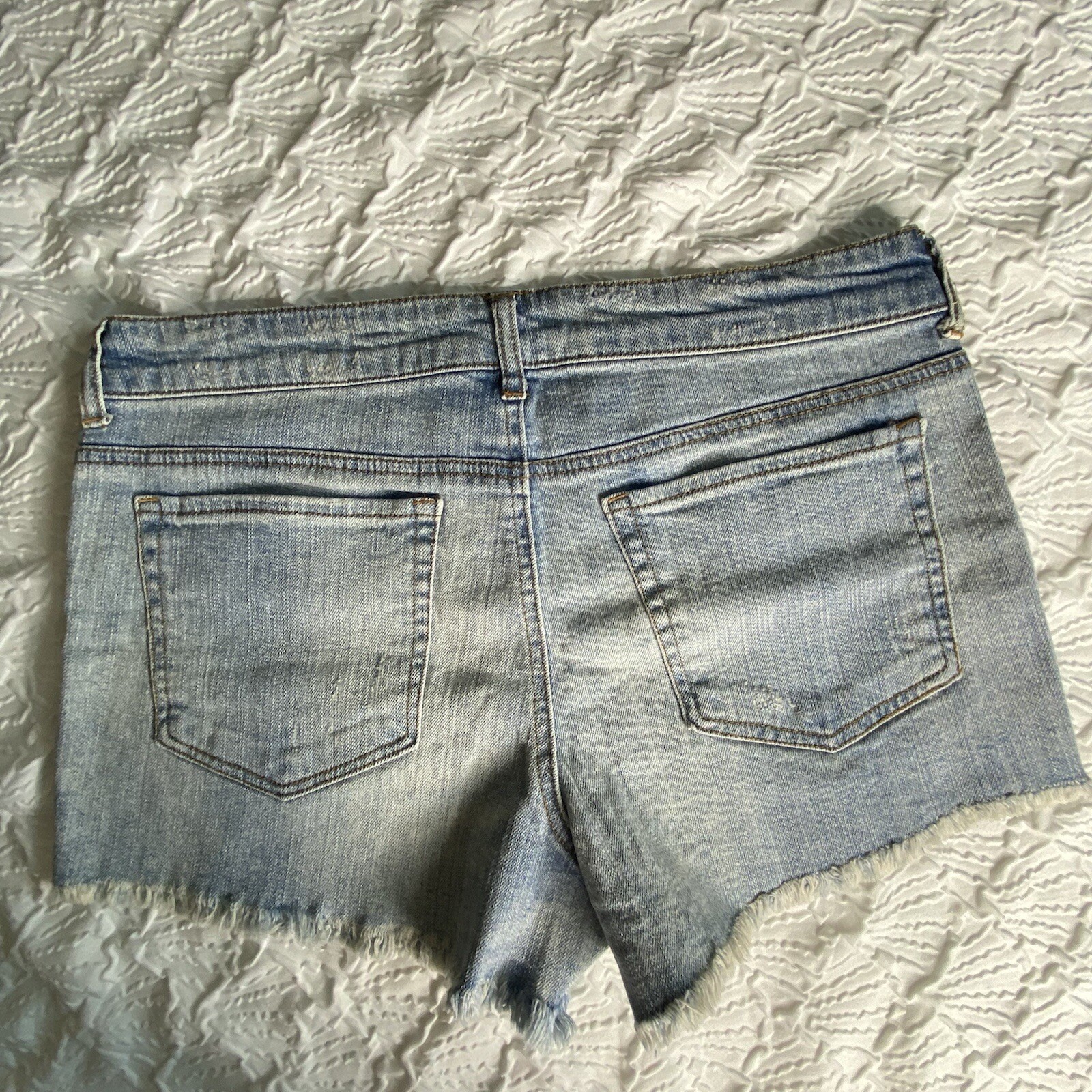 Eunina Denim Frayed Shorts Mid Rise Shortie Sz L