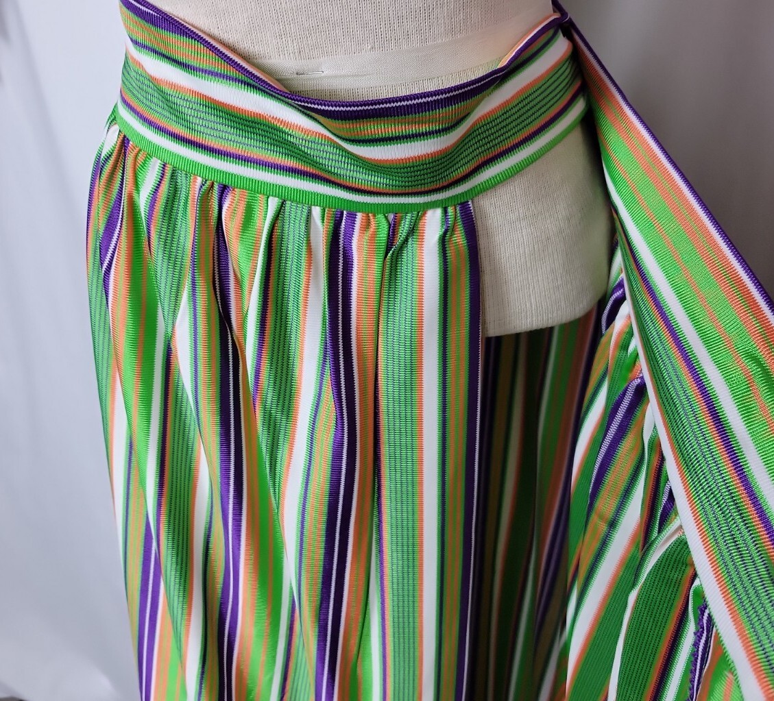 Vtg 60s striped mod hippie skirt green orange purple sz s/m