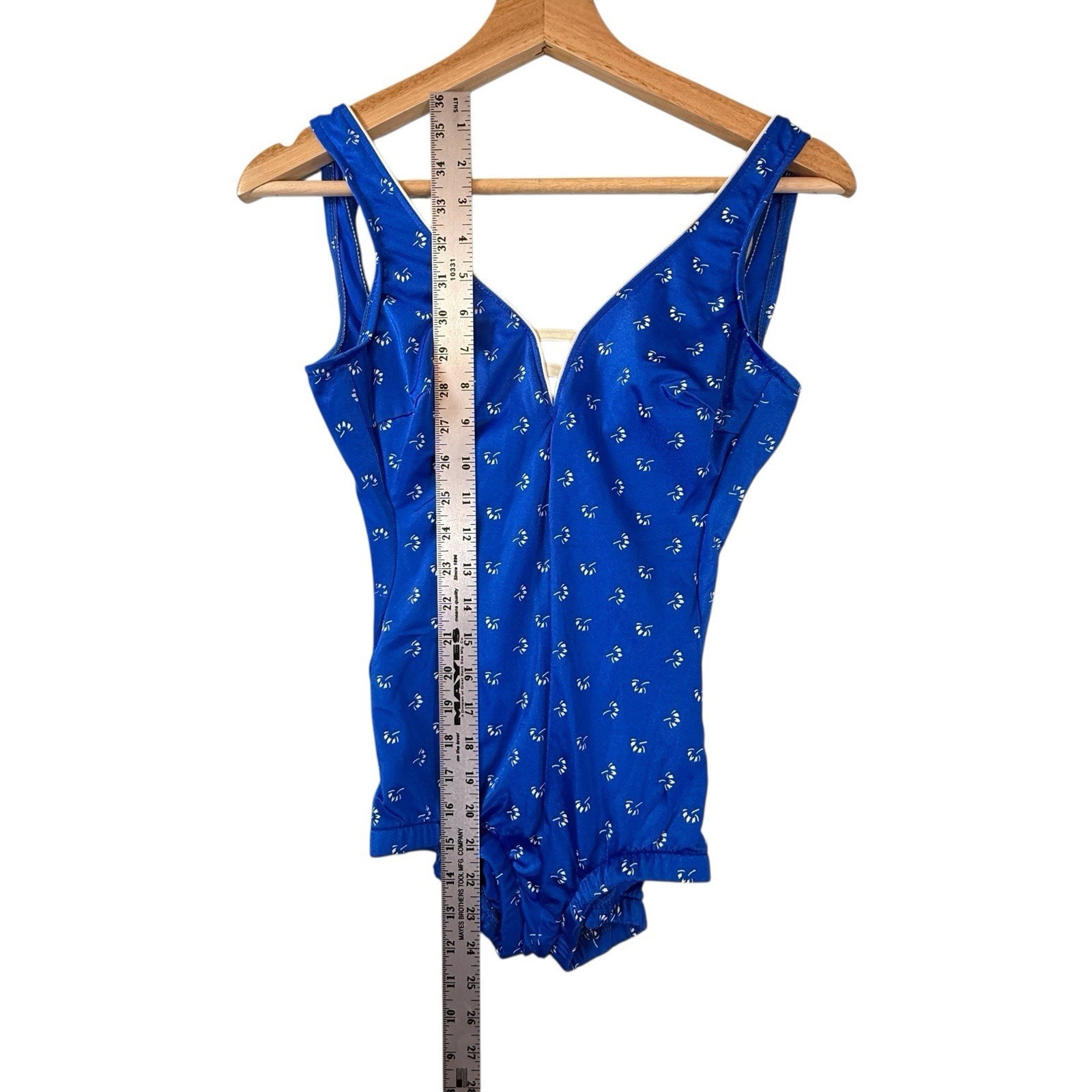 VTG Pinup OnePiece Swimsuit SIZE 10 Mod Blue Floral Bathing Costume Louisa Brook
