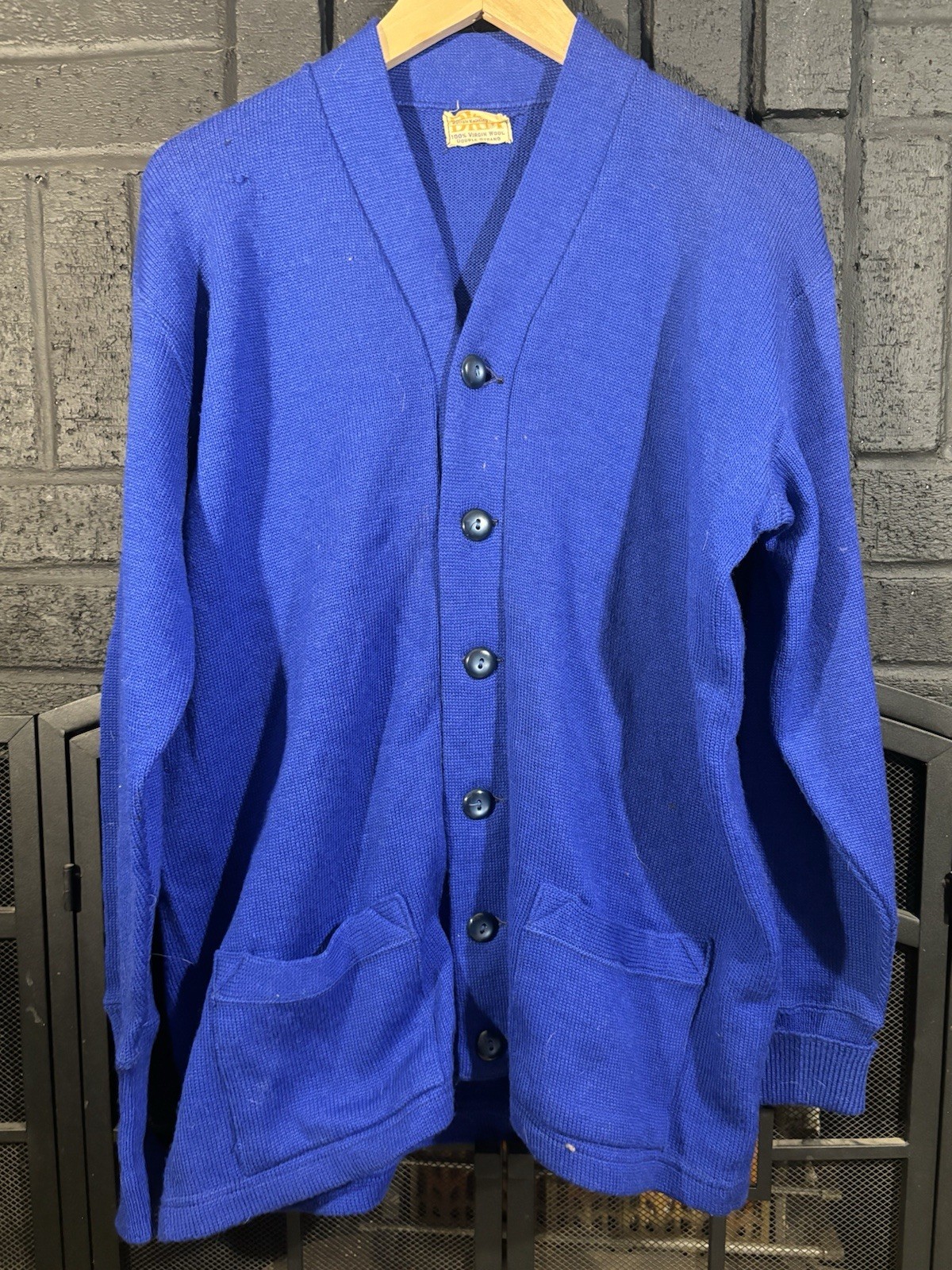 Vintage Men’s 60s Detroit Knitting Mills Cardigan Virgin Wool Blue Large #32
