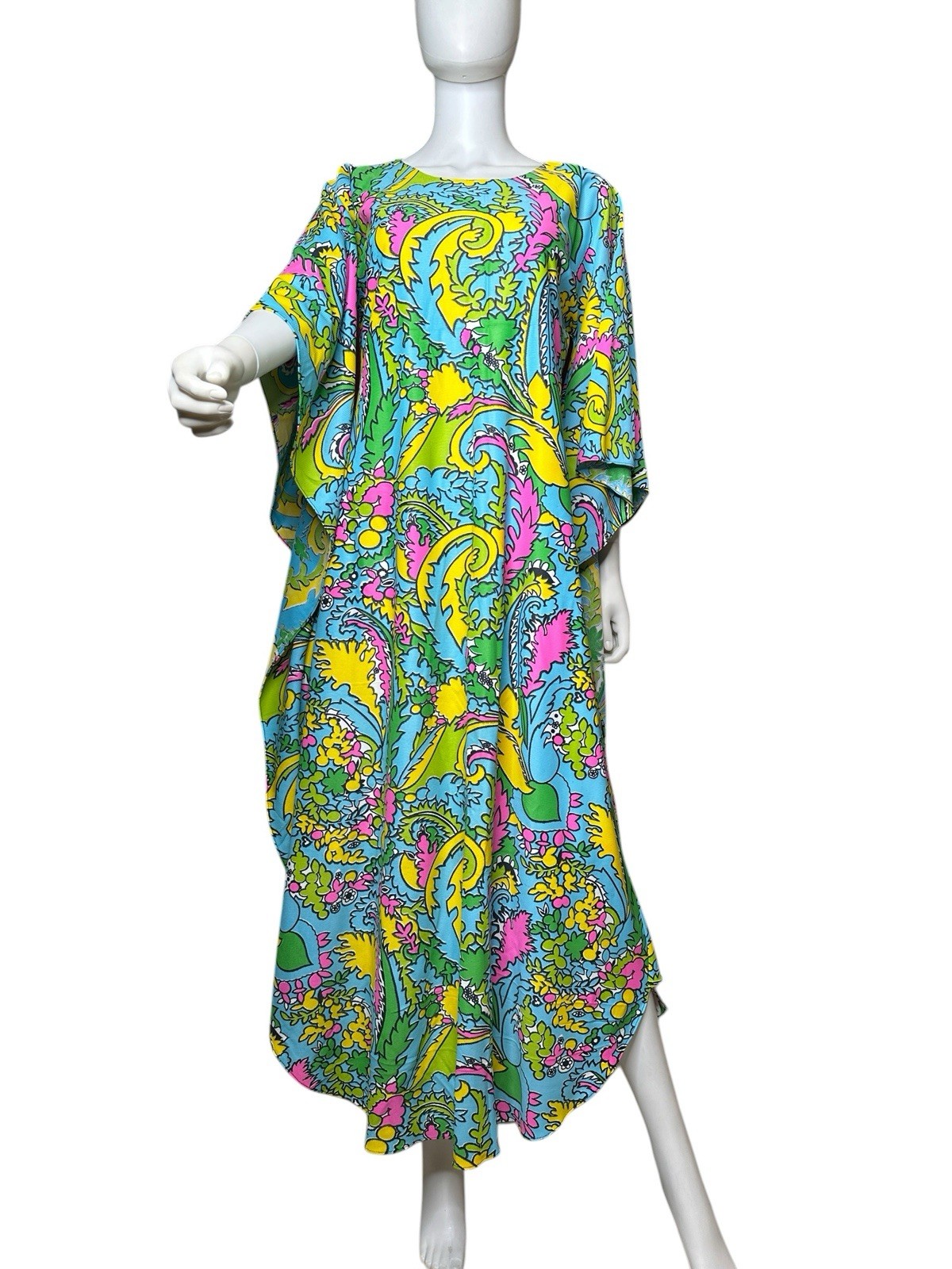 Vintage 1970s Psychedelic Circle-Sleeve Caftan | Electric Paisley Hostess Gown