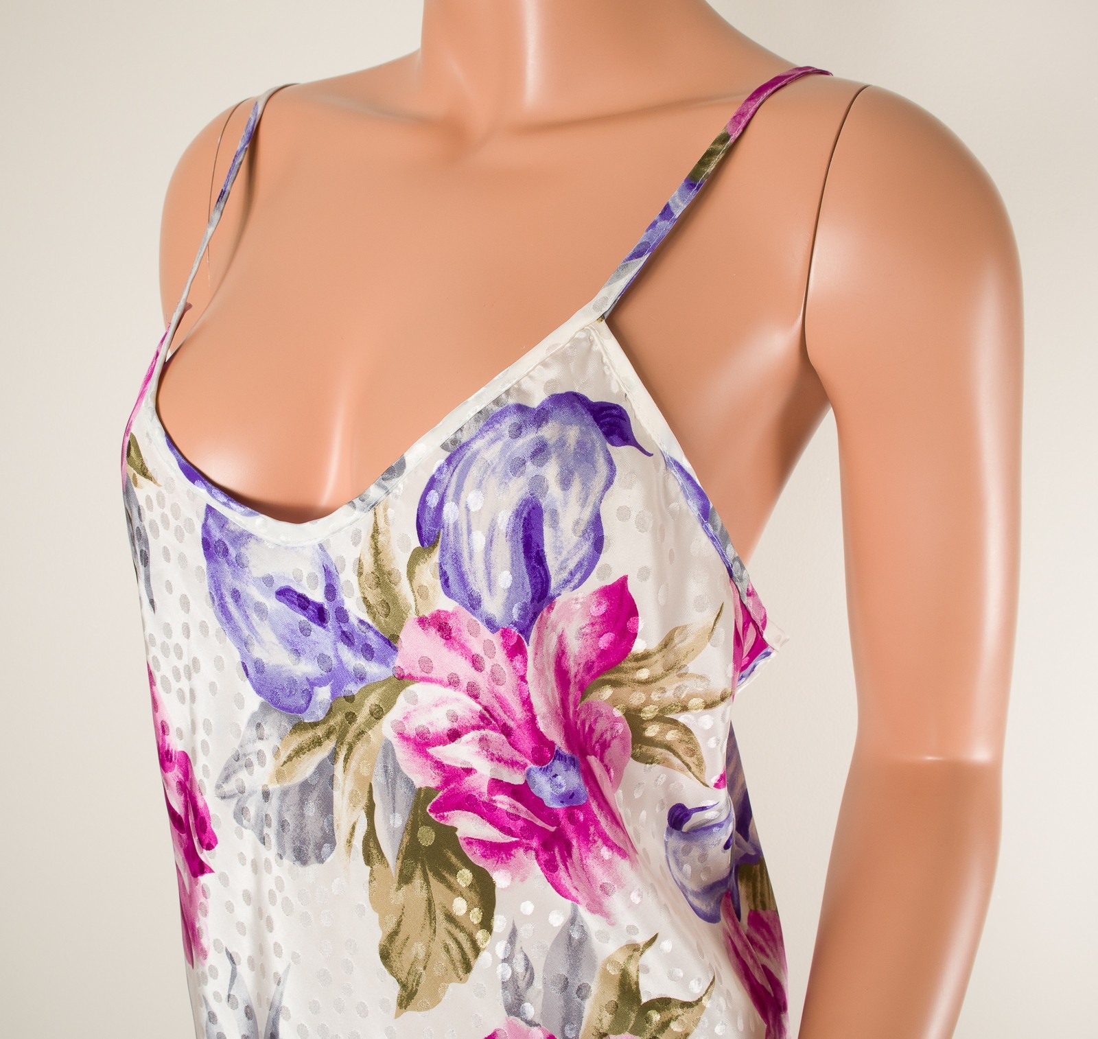 💖 Vintage CALIFORNIA DYNASTY Nightgown L Floral Shiny Coquette Flare Lingerie