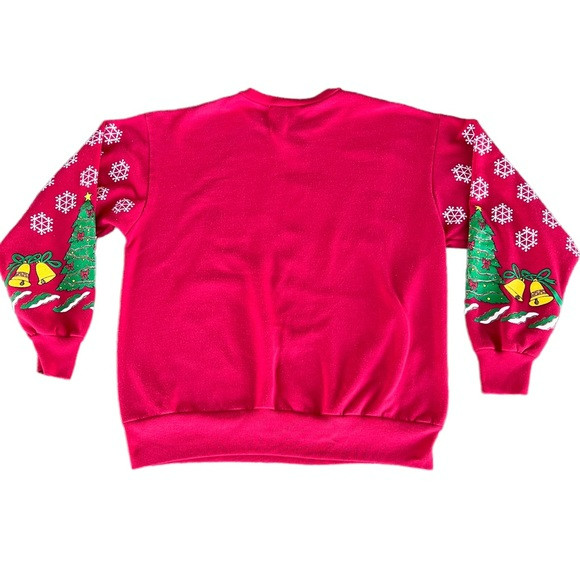 VTG Christmas Sweatshirt Cat Mouse Holiday Time Puffy Graphic Crewneck Med Red