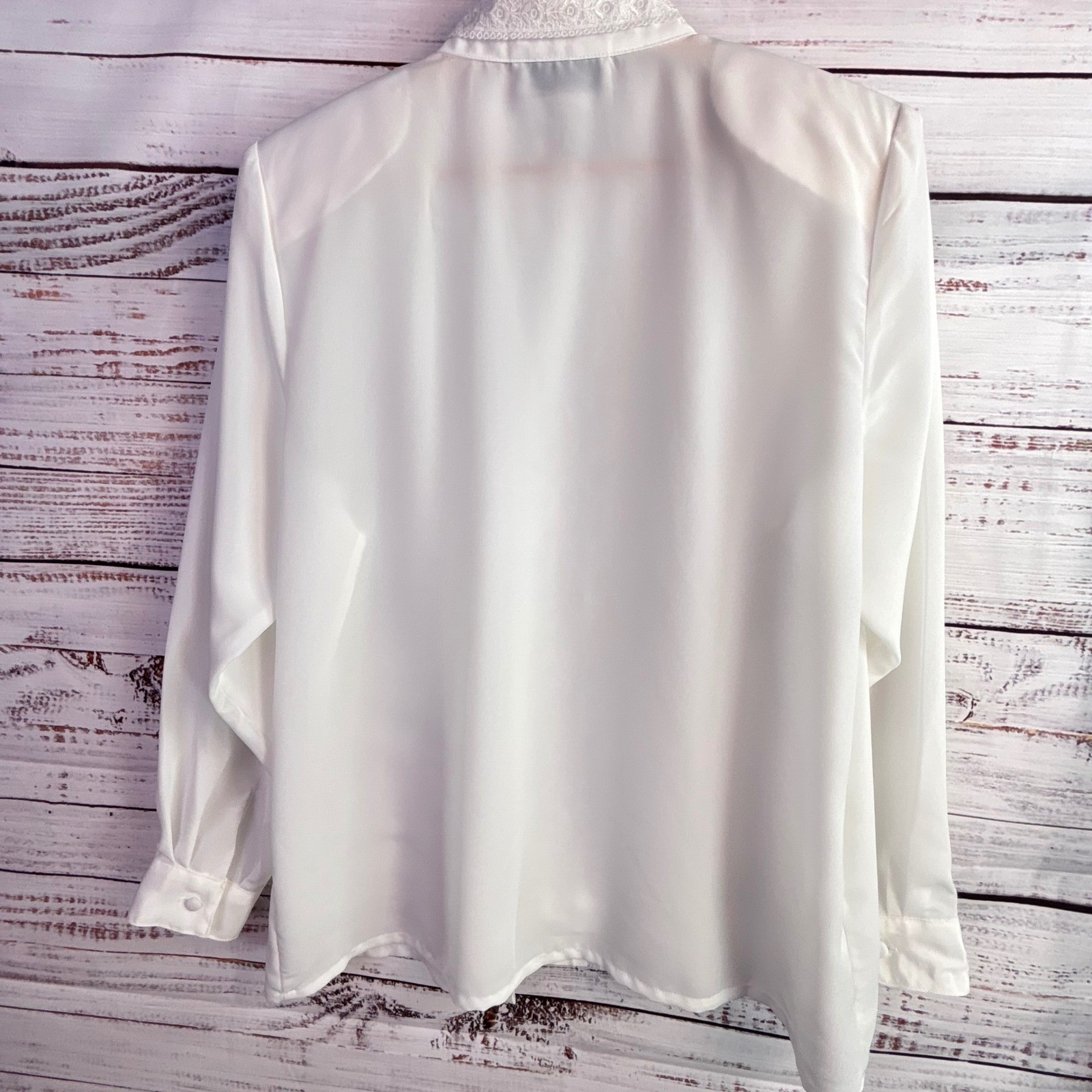 Victorian Coquette Vintage Blouse 12 White Silky Lace Mock Neck Dark Academia