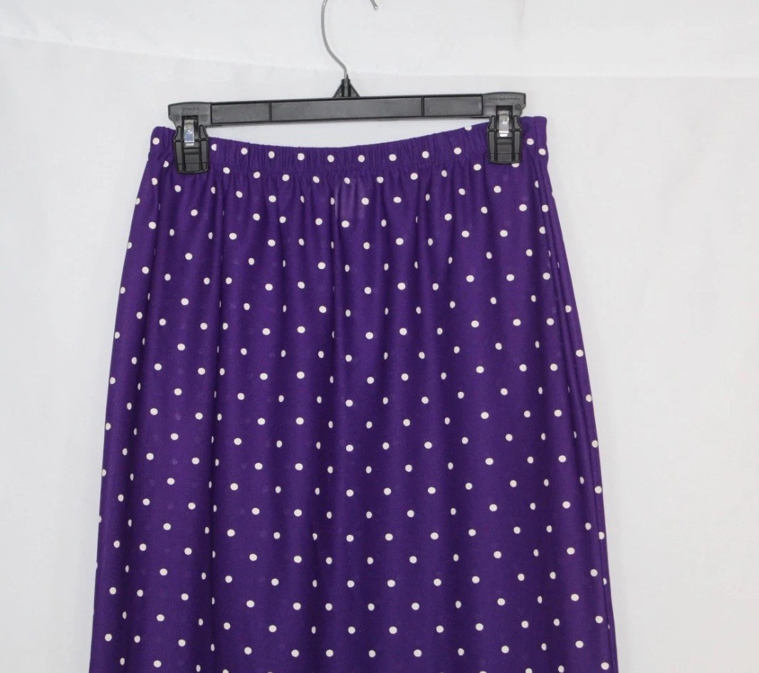 Vtg 80s Purple Polka Dot Skirt Size 12 Above Knee 40s Revival Academia