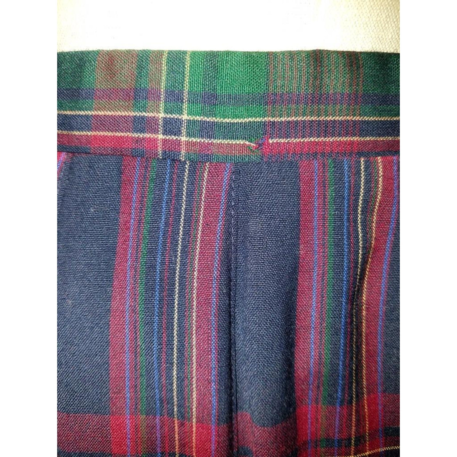 Pendleton 100% Wool Tartan Plaid Midi Skirt Drop Pleated Red Green Navy USA