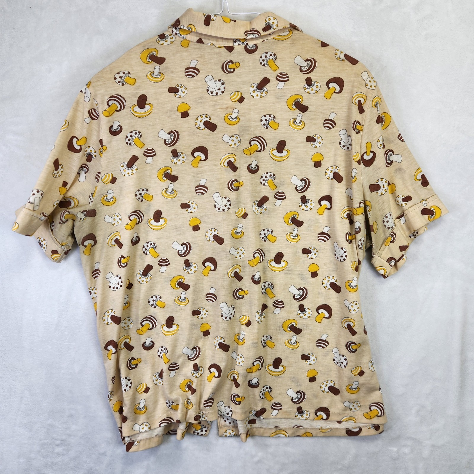 Vintage Lady Fairfield Mushroom Print Womens Button Up Shirt 60s 70s Novelty XL
