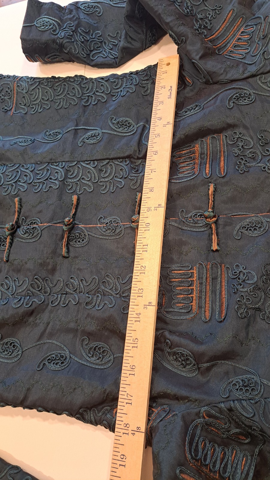 Thai Silk Embroidered Robe Jacket Green Coat US Medium Asian XXL