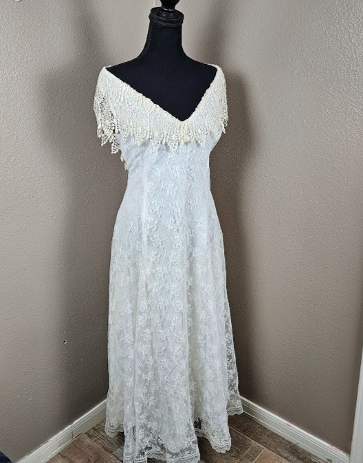 Coquette Romantic Scott McClintock Vintage 70s80s Ivory Lace Fairycore Dress 16