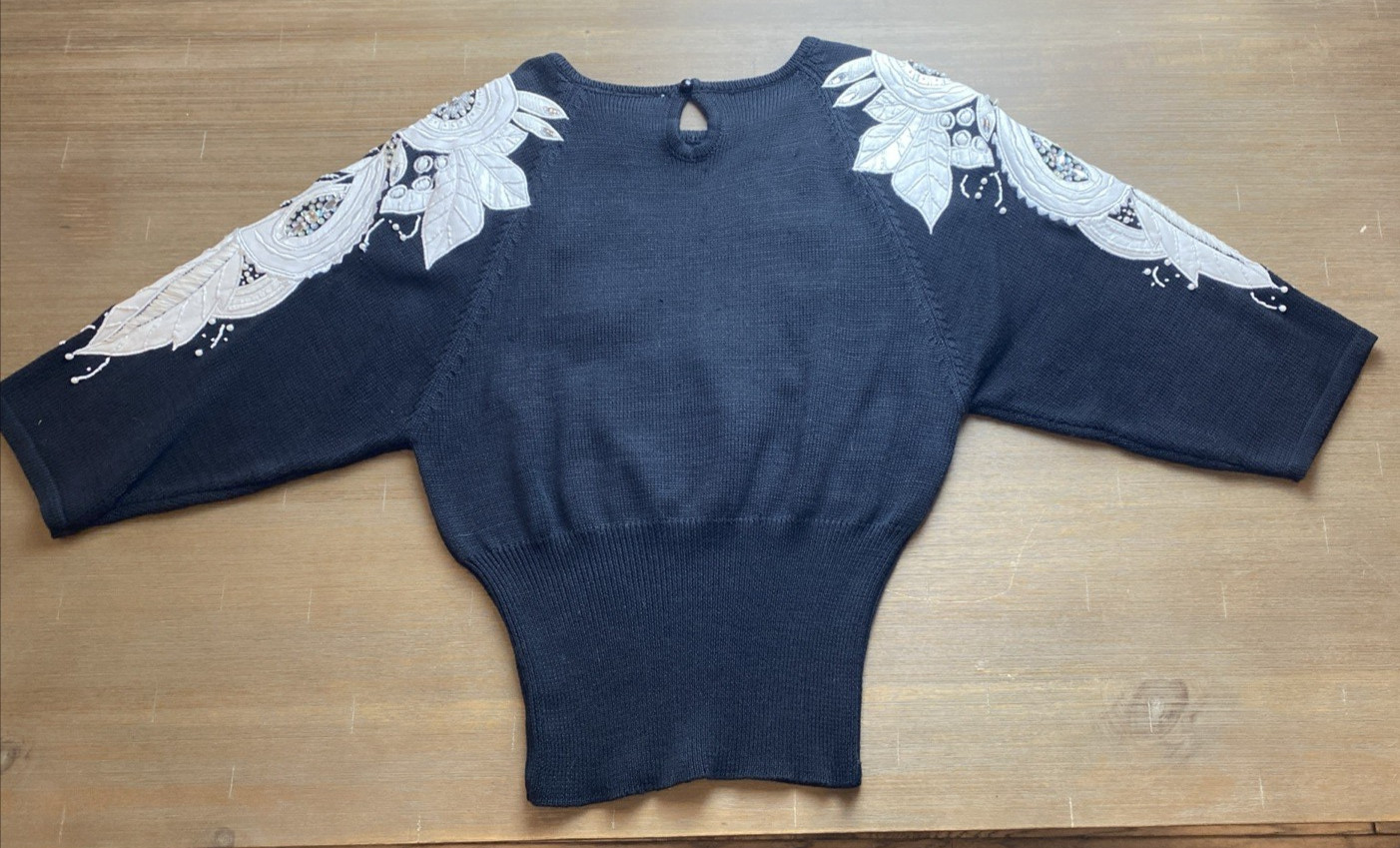 Vtg Erez Womens Blk/White Sweater Holiday Old Money Leather & Snake Skin sz S