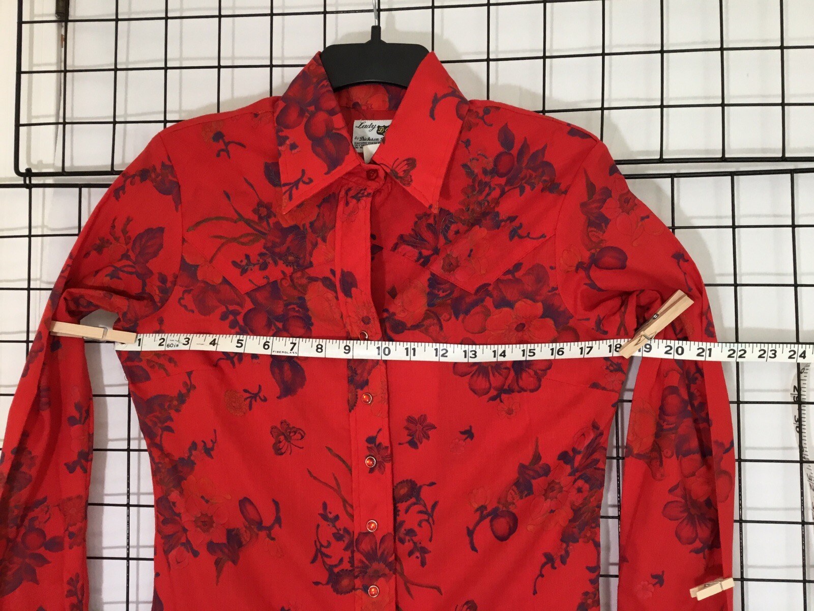 Vintage Lady DJ by Dickson-Jenkins Bright Red Floral Blouse Western Style 1970’s