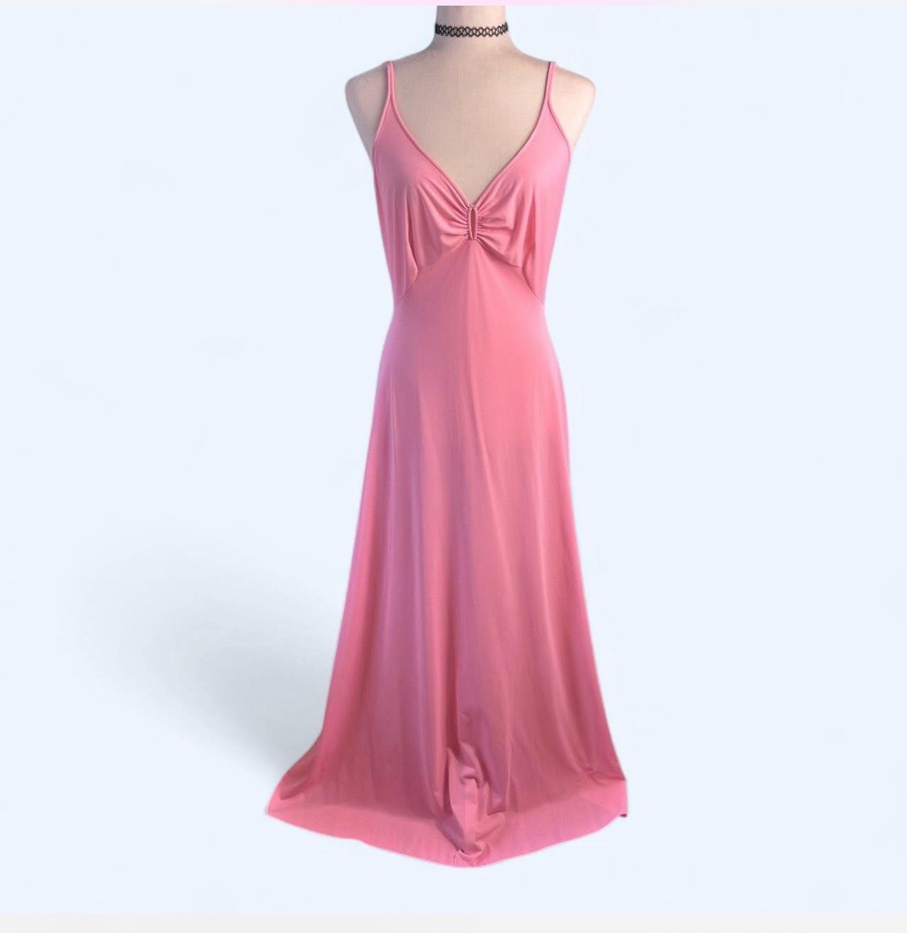 Vintage 1970s Pink Maxi Dress – Sleeveless Flowy Gown – Size XS/S