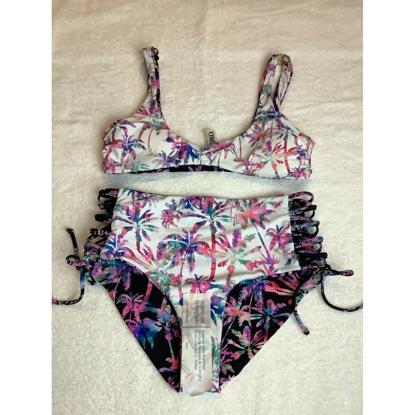 NWOT sz Small XOXO Reversible Rainbow Retro Multicolor Gradient Palm Print