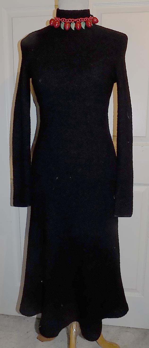 Vintage 80s 90s Black Nubby Wool Nylon Stretchy Dress Kenar Size 6 B34
