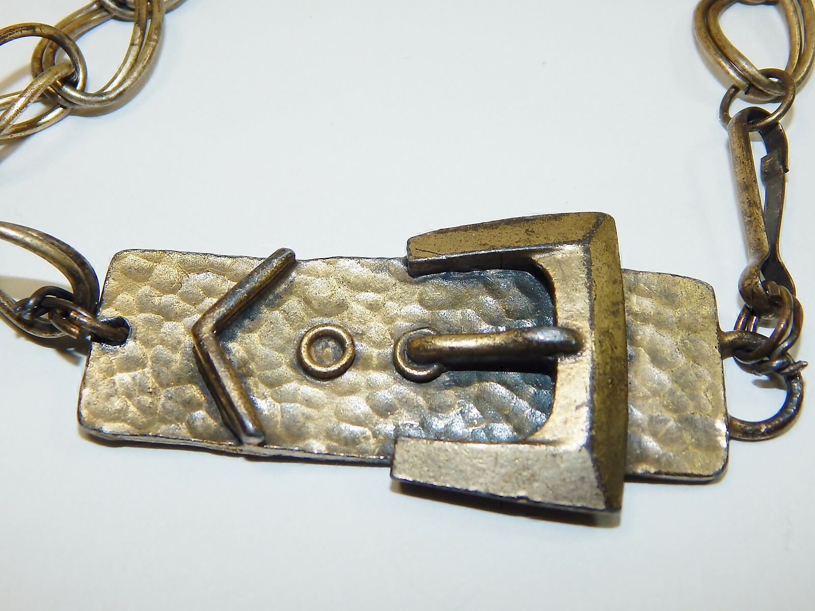 BRASS CHAIN BELT & BUCKLE, Vintage Womens 38″ Heavy Duty Brass Double Loop Chain