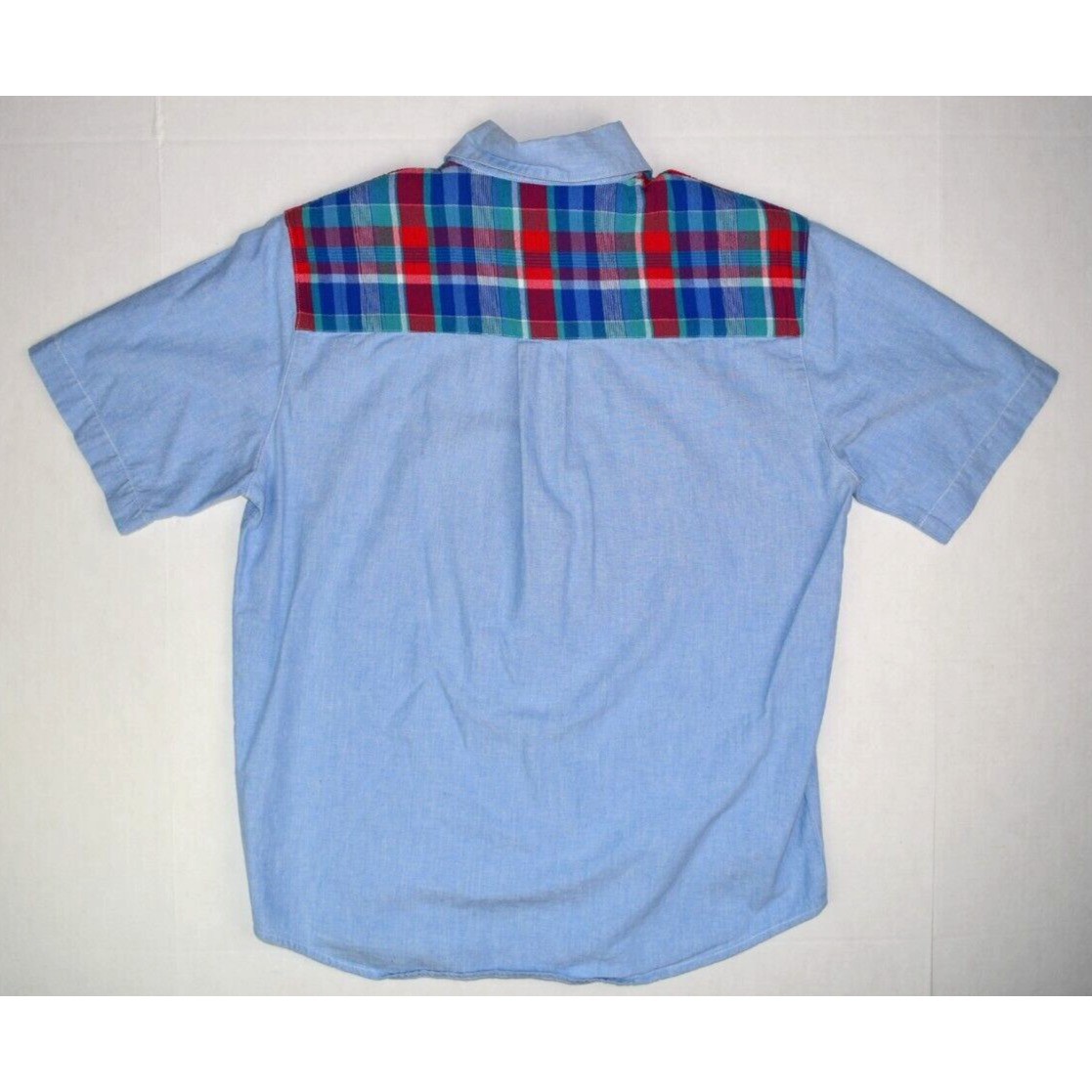 Vintage Shirt Koret City Blues Size S 80s Country Blue Chambray Plaid Shoulder