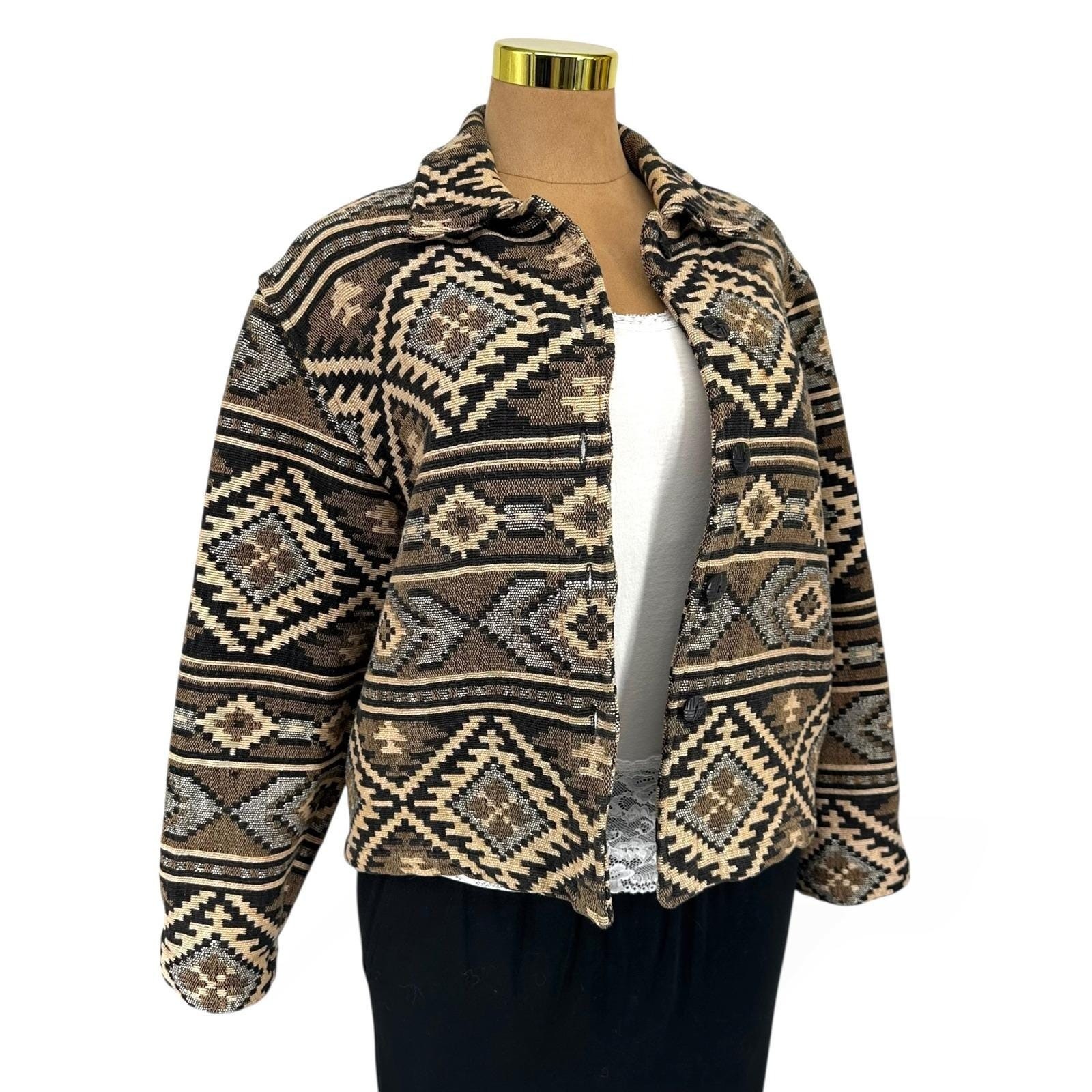 Vtg 90s Chico’s Design Jacket Sz 2 (L/XL) Cotton Tapestry Southwestern Geometric