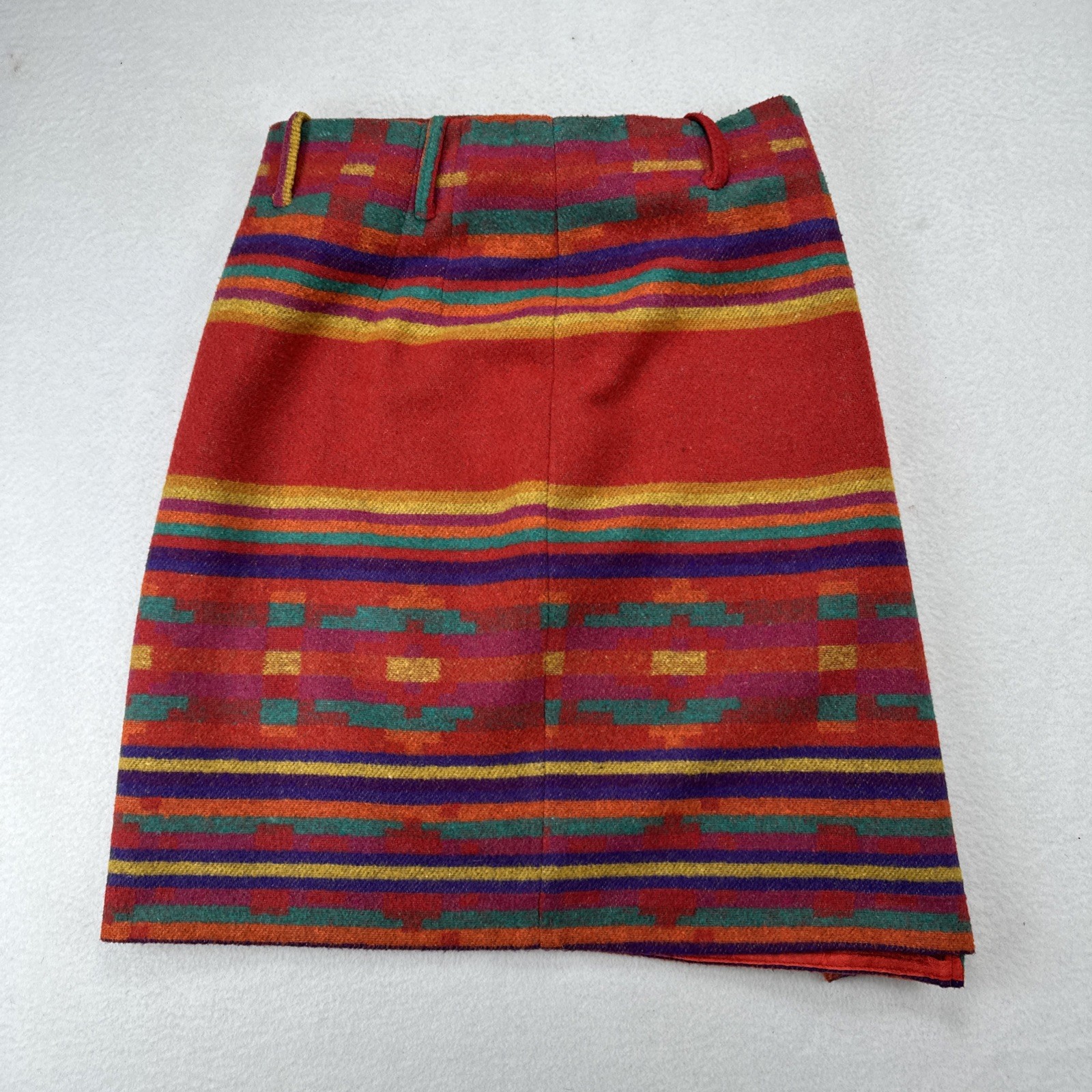 Breeches Vintage Wool Southwestern Stripe Wrap Skirt Red Multicolor Aztec Sz 12