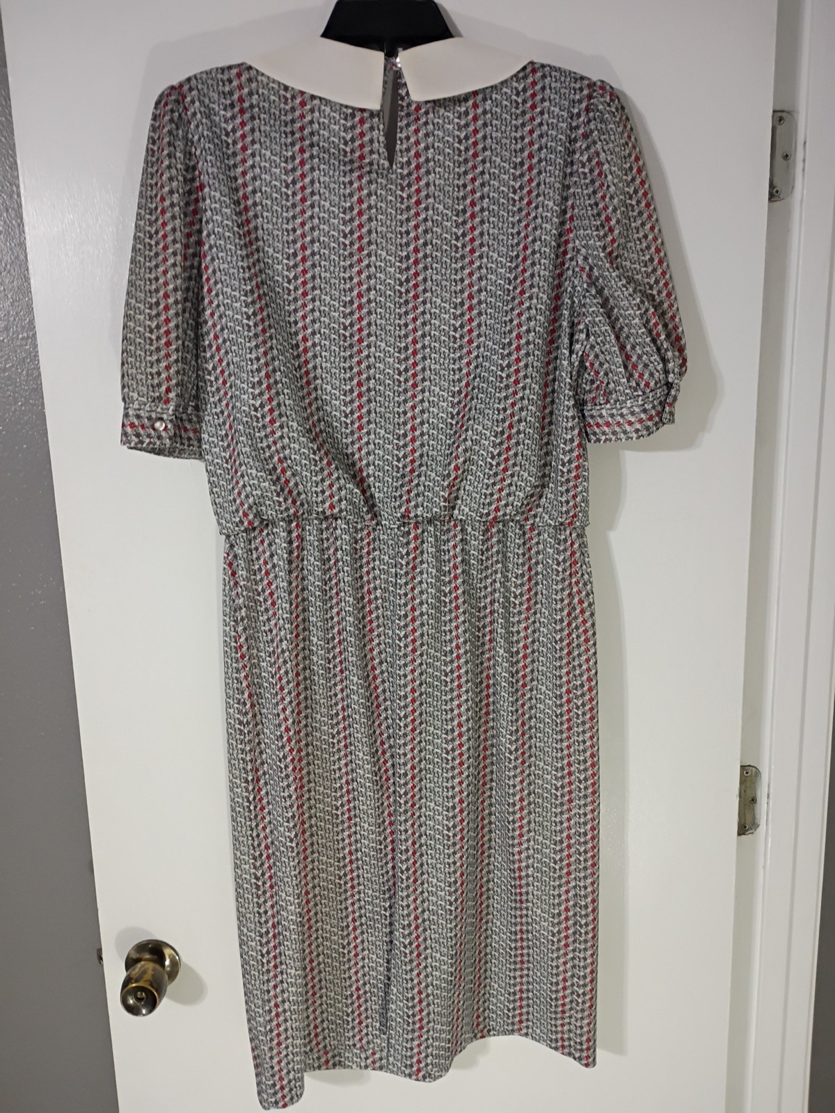 Vintage Jenny Petite 14 Polyester Made In USA Grey And Red