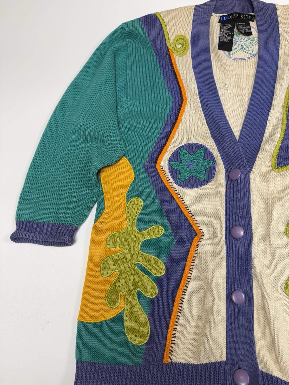Vintage IB Diffusion Beaded Embroidered Cardigan Sz M 90s Art