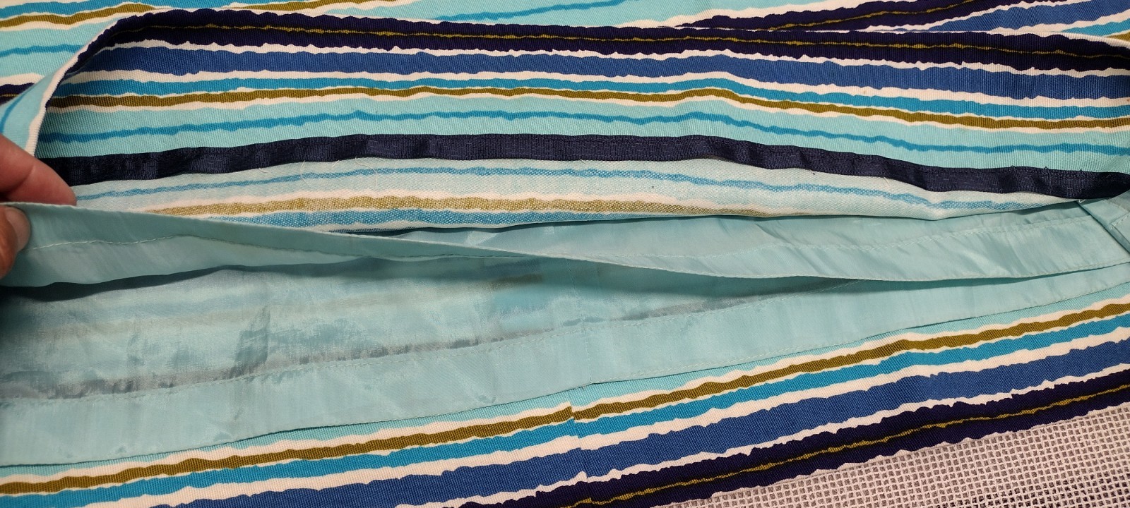 Vintage MCM Papillon Dress Audrey Style Mid Century Stripes Avocado Blue W 24″