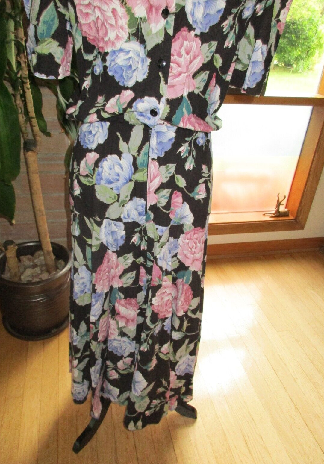 Vtg Lisa II Floral Flared Drop Waist Cottage Core Midi Dress L/XL